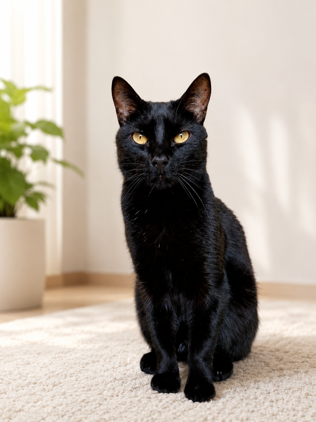 Gata negra de Dulce Propósito en un retrato luminoso