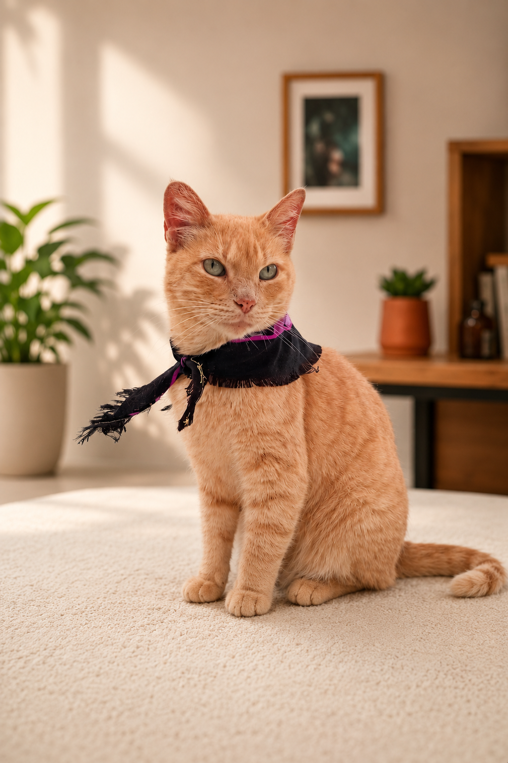 Gato naranja con pañuelo de Dulce Propósito